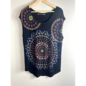 Desigual Black Top with Multicolor Mandala Print